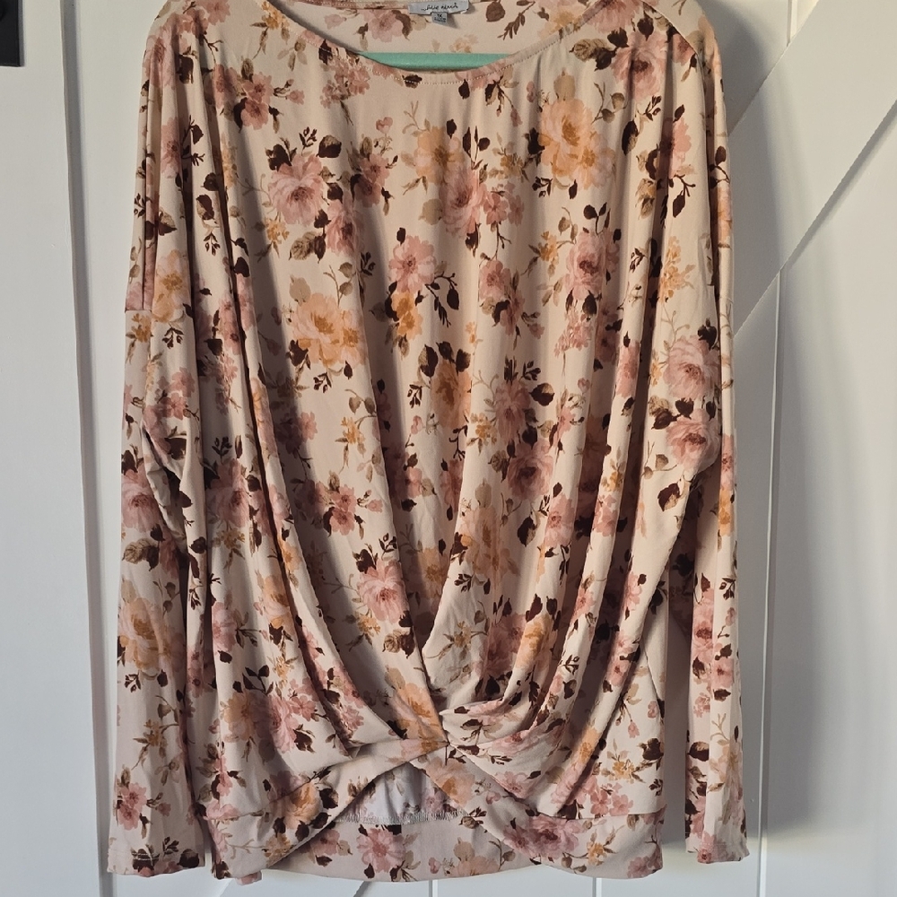 White Birch Floral Twist Front Blouse - Pink and Brown